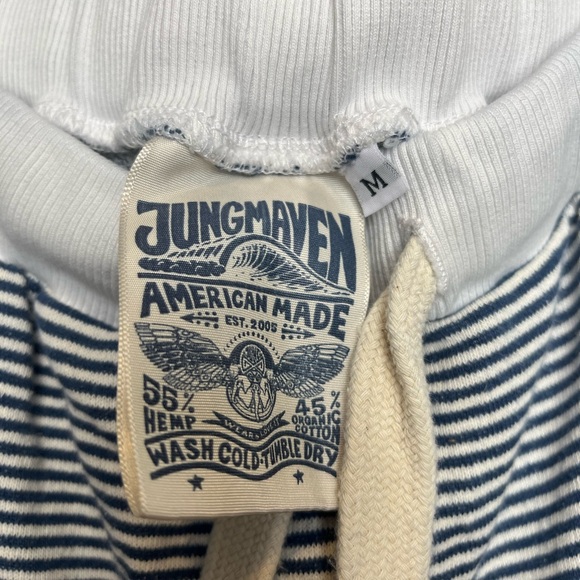 Jungmaven Blue and White Sweatpants with Elastic Waistband and Relaxed Fit - Picture 3 of 4